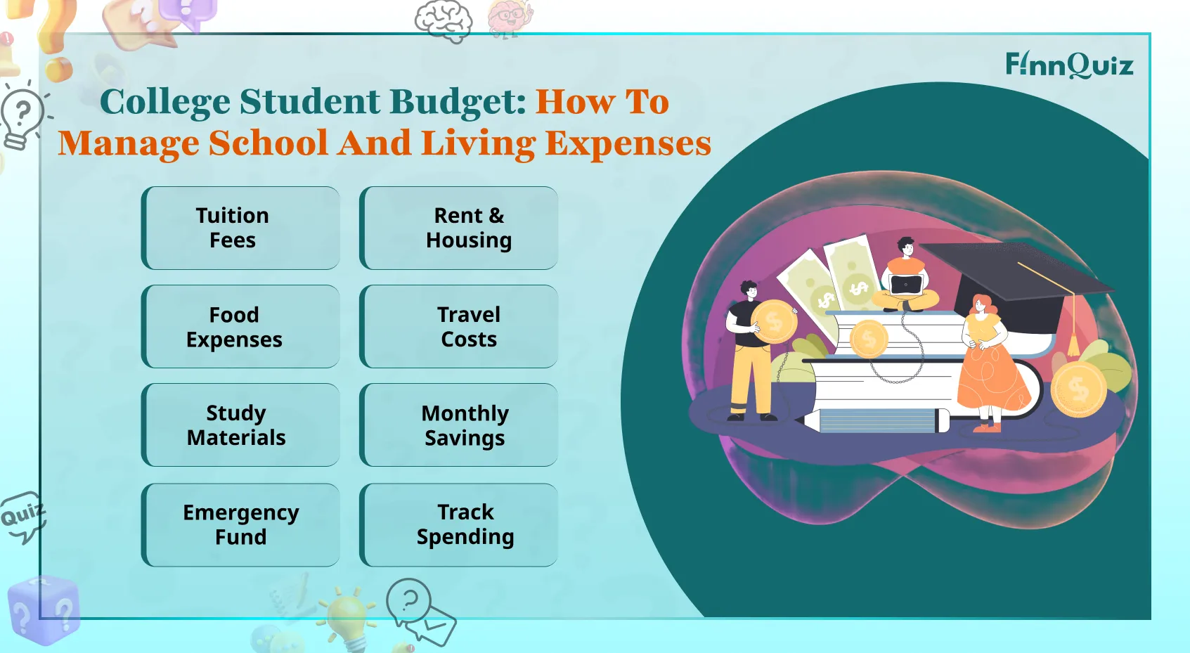 College student reviewing a semester budget with notebook, calculator, and campus map