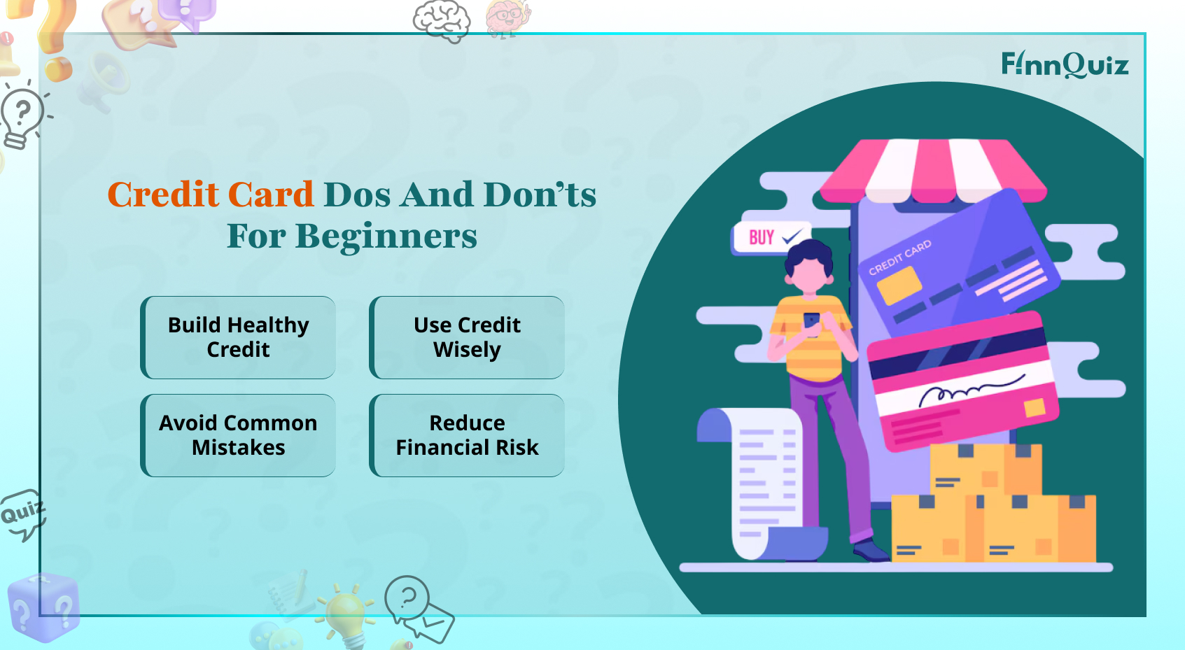 Illustration showing responsible credit card usage with payments, budgeting, and credit score improvement
