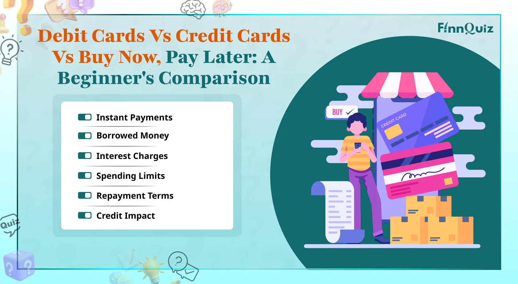 Comparison of debit card, credit card, and buy now pay later options with pros and cons