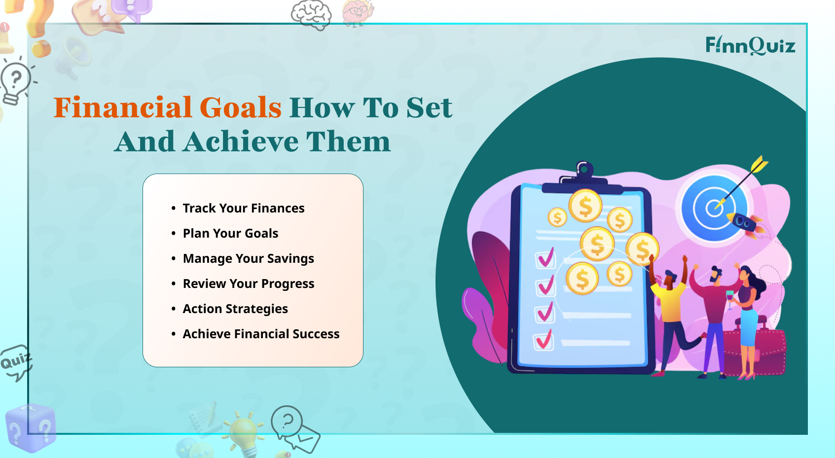 Illustration showing financial goal planning with savings, budgeting, investing, and milestone tracking