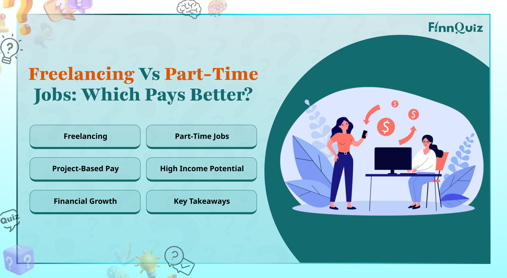 Illustration comparing freelancing and part-time jobs with income and flexibility